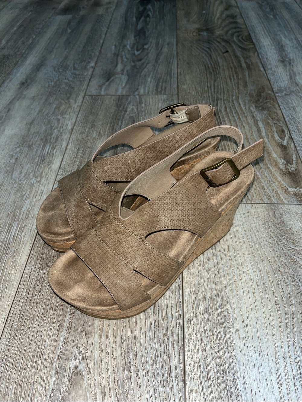 Pierre Dumas Tan Slingback Wedge Sandals